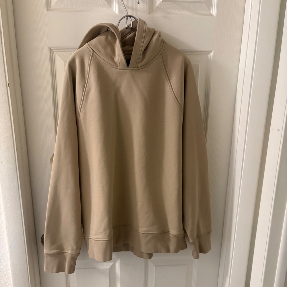 Banana Republic Mens Hoodie Large Tan Pullover Hidden Zip Pockets Sweatshirt